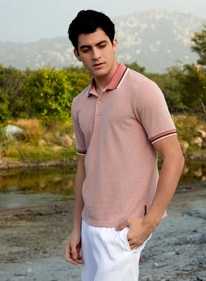 كامبوس سوترا Men's Brick Brown Duo-Hue Knit Polo T-Shirt