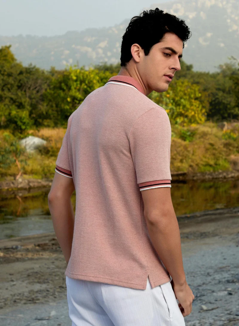 كامبوس سوترا Men's Brick Brown Duo-Hue Knit Polo T-Shirt