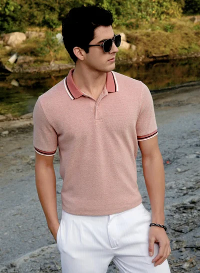 كامبوس سوترا Men's Brick Brown Duo-Hue Knit Polo T-Shirt