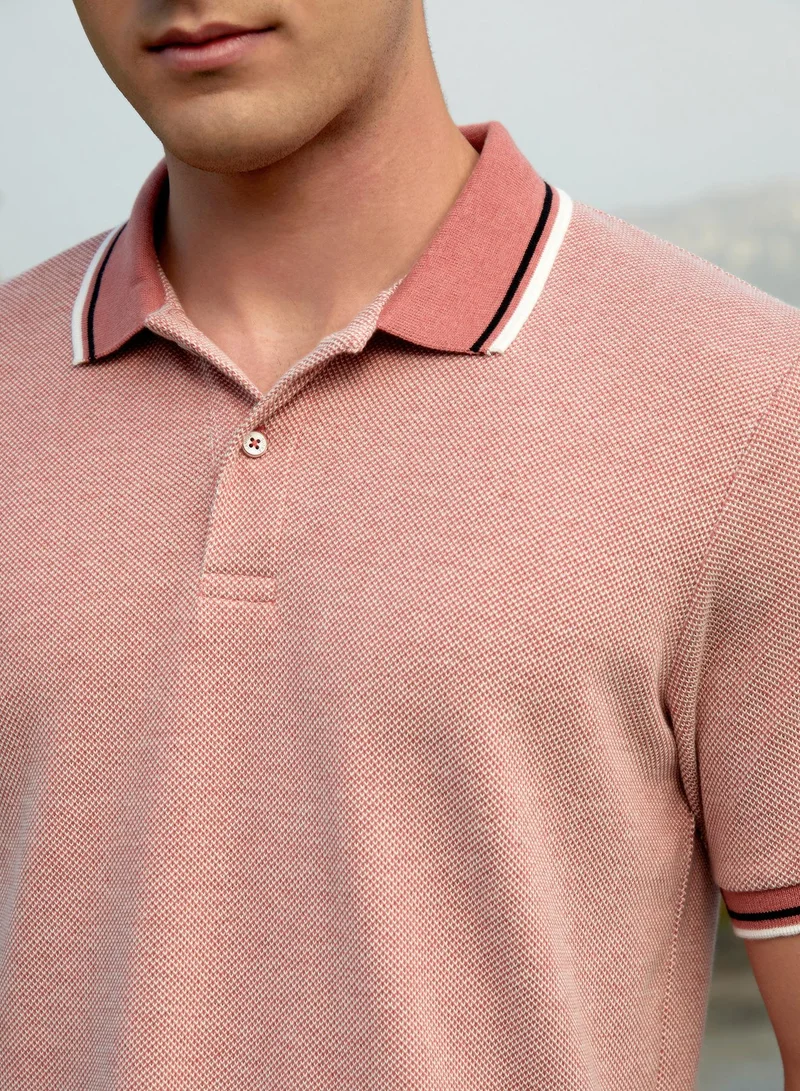 كامبوس سوترا Men's Brick Brown Duo-Hue Knit Polo T-Shirt