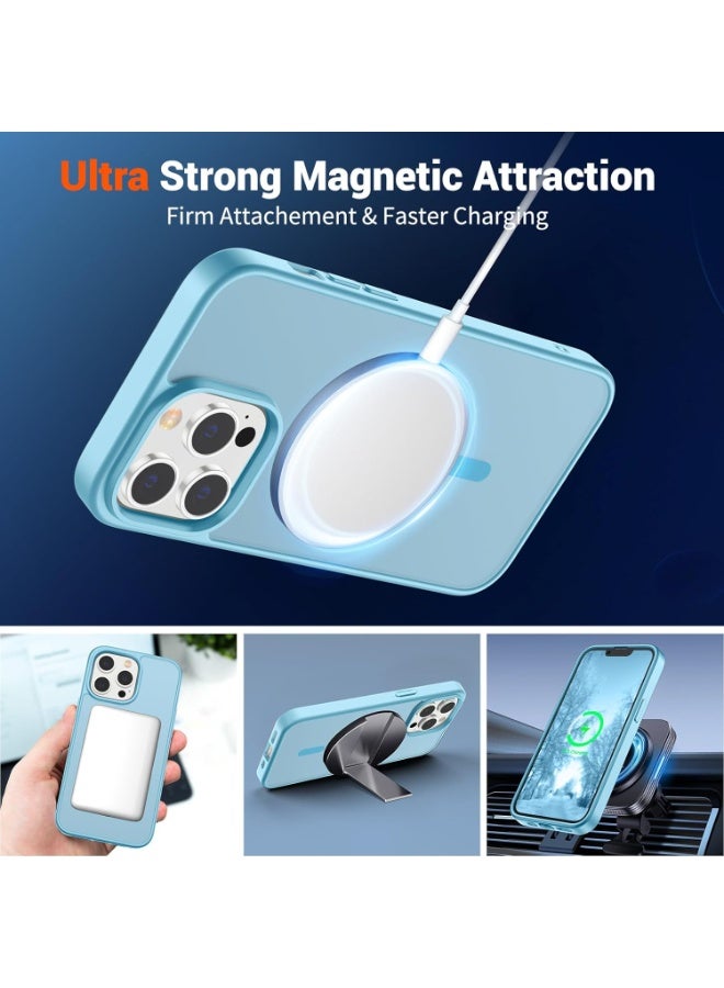 أكاليكس جراب مغناطيسي لهاتف آيفون 13 برو ماكس [مقاوم للصدمات ونحيف] غطاء خلفي صلب شفاف غير لامع مع حماية عالية الجودة | أزرق سماوي - Image 3