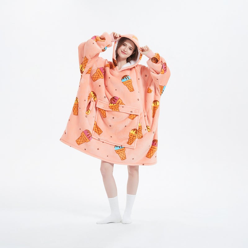 Plus Size Lazy Blanket Hoodie Hoodie Big Pocket Flannel Pullover Home Outdoor Adventure Couple - Image 1