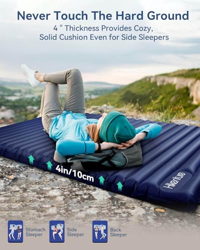 Hikenture Double Sleeping Pad for Camping, Ultralight 4" Extra-Thick Camping Mattress 2 Person, Inflatable Backpacking Sleeping Mat, Hiking Air Mattress for Tent (Foot Pump) - Image 3