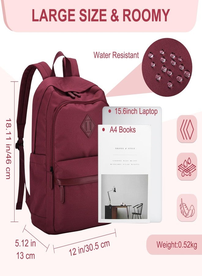 RAVUO Backpack for Men Women, Large School Backpacks Water Resistant 15.6 inch Laptop Rucksack for College Unisex Schoolbag Daypack with Compartments for College Work Travel, Burgundy, L - Image 2