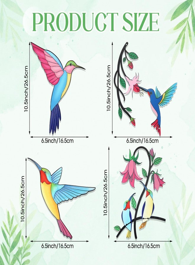 Seenelling مجموعة سينيلينج من 4 قطع من ديكورات جدارية معدنية على شكل طائر الطنان، طيور ثلاثية الأبعاد ملونة، زينة خارجية للأسوار والباحات والحدائق، منحوتات جدارية معلقة لتزيين الحدائق وغرف المعيشة والشرفات، هدية منزلية - Image 2