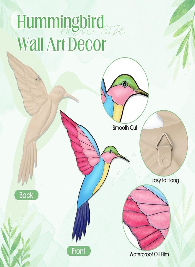 Seenelling مجموعة سينيلينج من 4 قطع من ديكورات جدارية معدنية على شكل طائر الطنان، طيور ثلاثية الأبعاد ملونة، زينة خارجية للأسوار والباحات والحدائق، منحوتات جدارية معلقة لتزيين الحدائق وغرف المعيشة والشرفات، هدية منزلية - Image 3