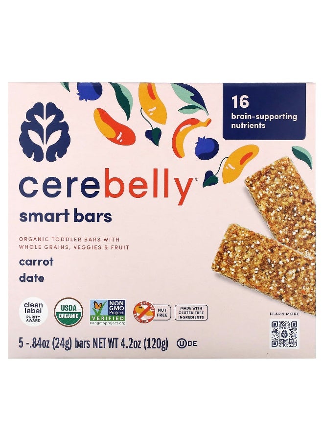 Cerebelly, Smart Bars, Organic Toddler Bars, Carrot Date, 5 Bars, 0.84 oz (24 g) Each - Image 1