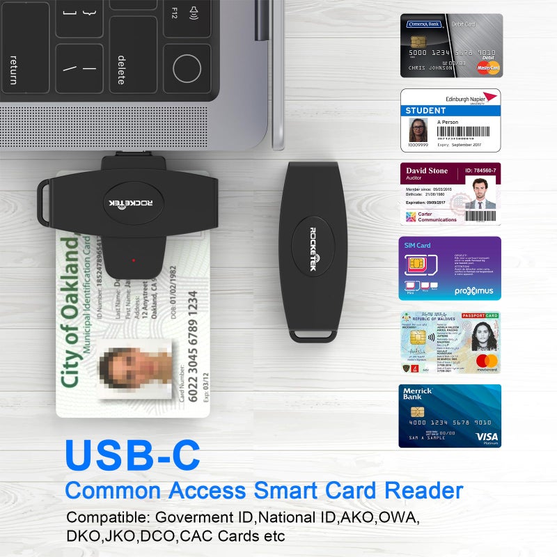 Rocketek USB C DOD Military USB Common Access CAC Smart Card Reader and SIM Card Reader ID CAC Card Reader,Compatible with Mac Os, Windows,Linux - Image 2