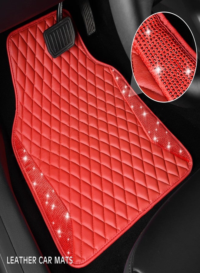 CAR PASS Bling Leather Car Mats Shining Diamond Floor Mats Crystal Rhinestones Sparkly Glitter Carpet Anti-Slip Waterproof Pad Universal Fit for Automotive SUV, Sedan, Van, 5pcs for Girl Women Red - Image 2