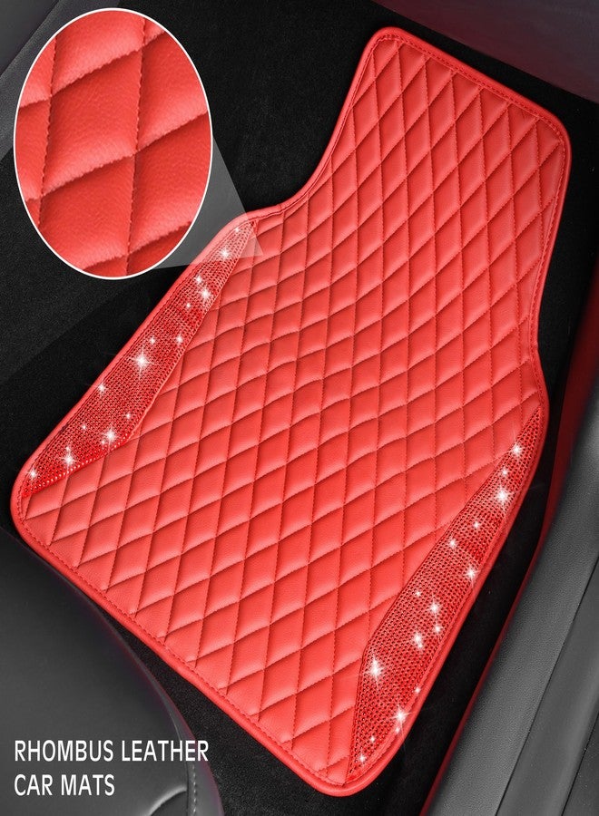 CAR PASS Bling Leather Car Mats Shining Diamond Floor Mats Crystal Rhinestones Sparkly Glitter Carpet Anti-Slip Waterproof Pad Universal Fit for Automotive SUV, Sedan, Van, 5pcs for Girl Women Red - Image 3