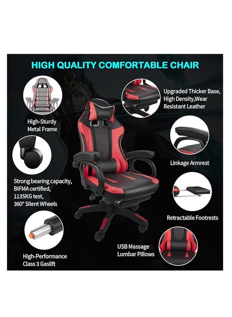 Generic Gaming Chair Video Gaming Chair High Back Ergonomic Swivel Racing Computer Chair Task Chair, Rolling Office Chair with Lumbar Support Red  - Image 4