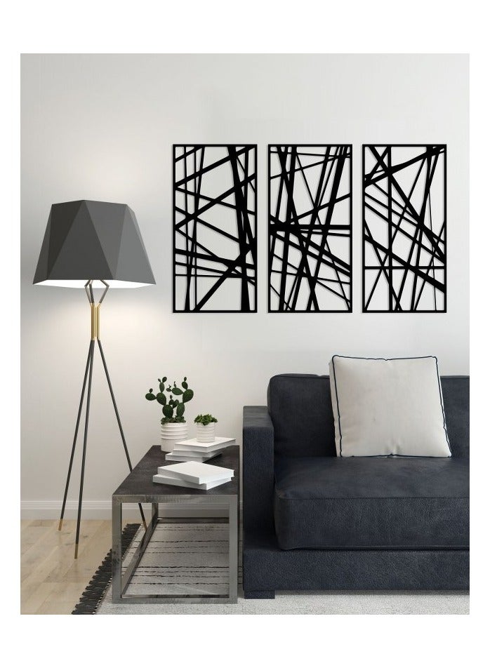 Home Gallery Decorative Abstract linear pattern wooden wall Art 3 panels 80X130 cm - Image 1