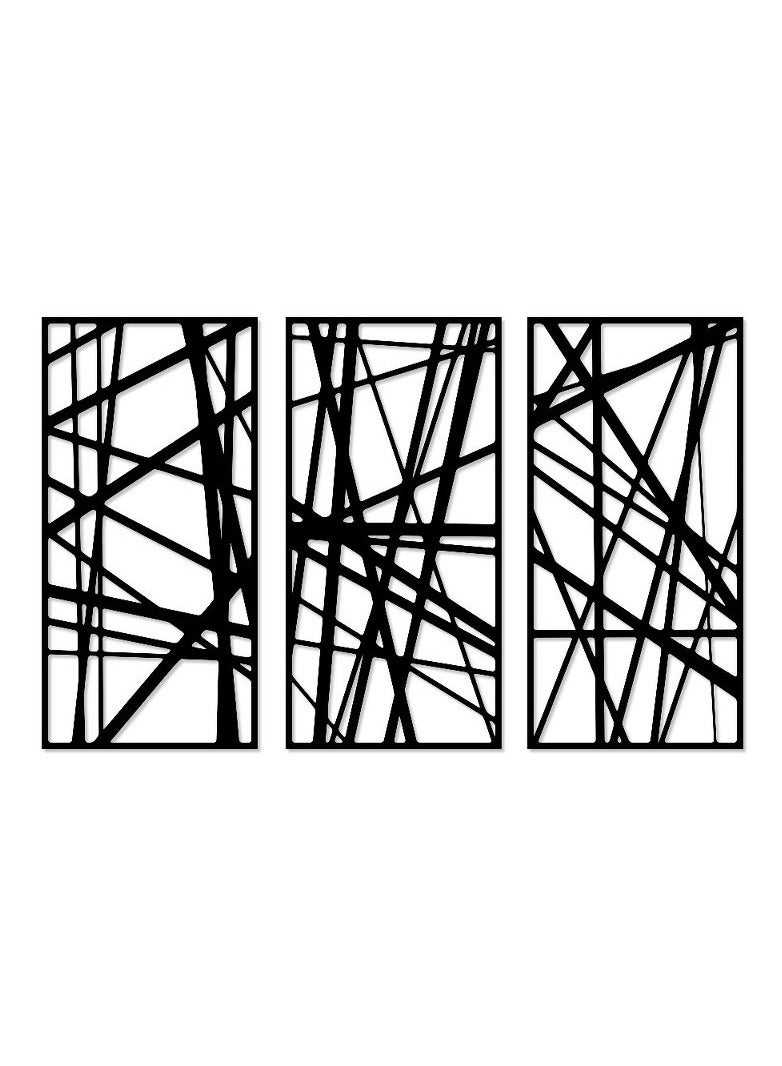 Home Gallery Decorative Abstract linear pattern wooden wall Art 3 panels 80X130 cm - Image 2