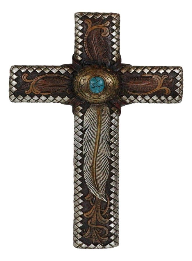 Ebros Gift Colorful Rustic Southwest Native Indian Dreamcatcher Feathers with Turquoise Rock Wall Cross Decor Plaque 14" H Tribal Southwestern Western Accent Decorative Crosses - Image 1