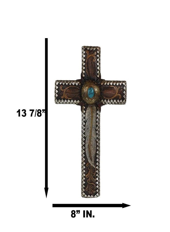 Ebros Gift Colorful Rustic Southwest Native Indian Dreamcatcher Feathers with Turquoise Rock Wall Cross Decor Plaque 14" H Tribal Southwestern Western Accent Decorative Crosses - Image 2