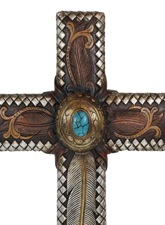 Ebros Gift Colorful Rustic Southwest Native Indian Dreamcatcher Feathers with Turquoise Rock Wall Cross Decor Plaque 14" H Tribal Southwestern Western Accent Decorative Crosses - Image 5