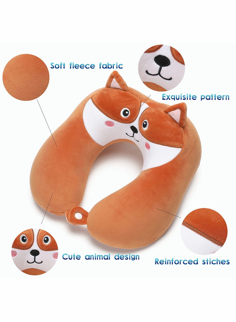 SYOSI Travel Pillow for Kids and Adults Cute Animal Memory Foam Neck Pillow with Soft Fleece Cover and Eye Mask Set Airplane Pillow Travel Kit with Drawstring Organizer Bag Machine Washable (Puppy)  - Image 2
