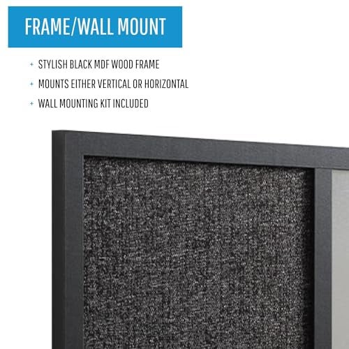 MasterVision 18" x 24", Dry Erase Whiteboard & Bulletin Board Combo, Stylish Metallic Silver, Textured Black Fabric Push Pin Board, Black Wood Frame - Image 4
