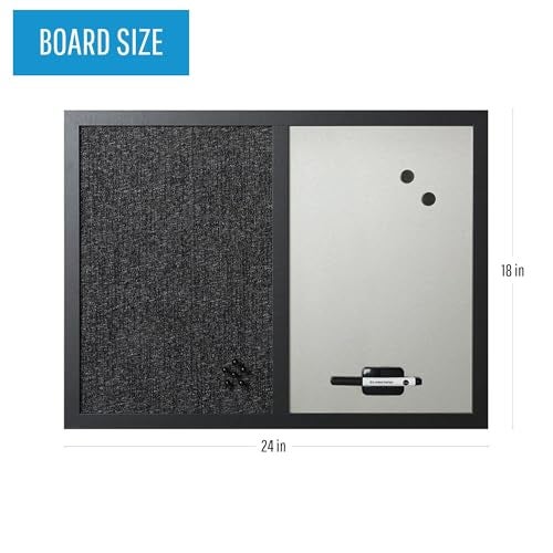 MasterVision 18" x 24", Dry Erase Whiteboard & Bulletin Board Combo, Stylish Metallic Silver, Textured Black Fabric Push Pin Board, Black Wood Frame - Image 2