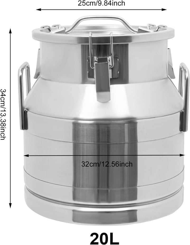 CHALIGHT 20L/5.28Gal Stainless Steel Milk Can 201 Stainless Steel Milk Jug Sealed Bucket Wine Pail Bucket Milk Can Liquid Storage Container w/Faucet & Sealed Lid for Milk Wine Water Liquid - Image 2