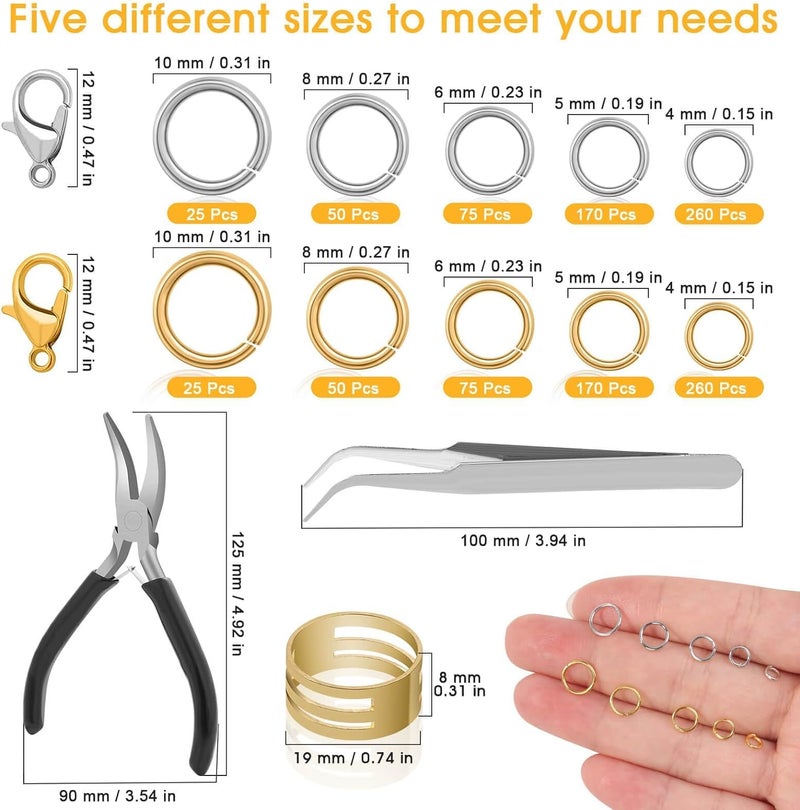Street27 Jump Rings for Jewelry Making EarringNecklaceBracelet and Other Crafts Supplies Necklace Repair with Jump Ring Pliers and Open Jump Ring 1200Pcs Silver and Gold - Image 2