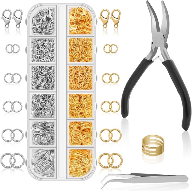 Street27 Jump Rings for Jewelry Making EarringNecklaceBracelet and Other Crafts Supplies Necklace Repair with Jump Ring Pliers and Open Jump Ring 1200Pcs Silver and Gold - Image 1
