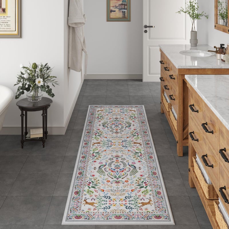 Rugcomf Runner Rug Washable Kitchen Runner 2'6''x8' Runner Rug for Entryway Indoor Floral Non-Slip Soft Carpet Runner for Hallways, Kitchen, Laundry, Bedroom, Bathroom(Colorful) - Image 4