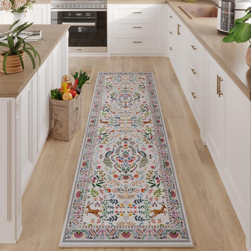 Rugcomf Runner Rug Washable Kitchen Runner 2'6''x8' Runner Rug for Entryway Indoor Floral Non-Slip Soft Carpet Runner for Hallways, Kitchen, Laundry, Bedroom, Bathroom(Colorful) - Image 5