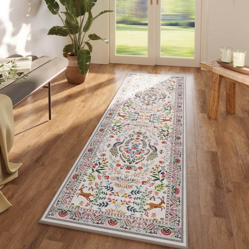 Rugcomf Runner Rug Washable Kitchen Runner 2'6''x8' Runner Rug for Entryway Indoor Floral Non-Slip Soft Carpet Runner for Hallways, Kitchen, Laundry, Bedroom, Bathroom(Colorful) - Image 3