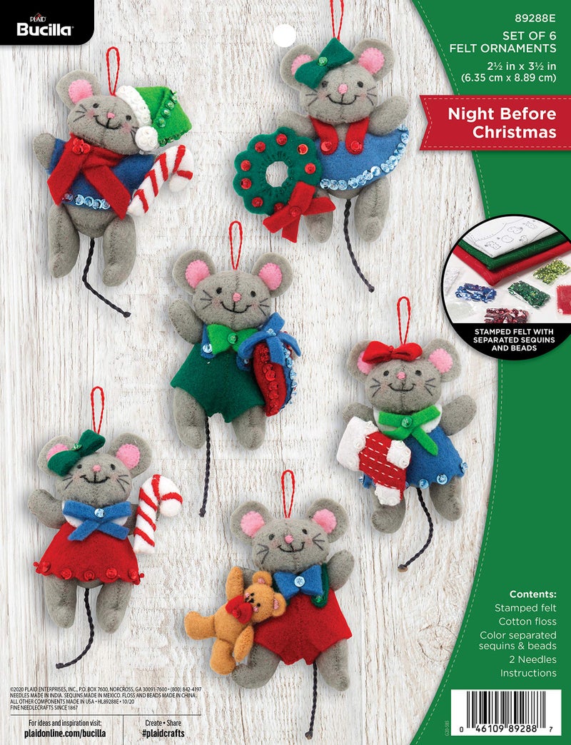 Bucilla Bucilla 89288E Felt Applique Christmas Ornament Kit Night Before Christmas Set of 6 