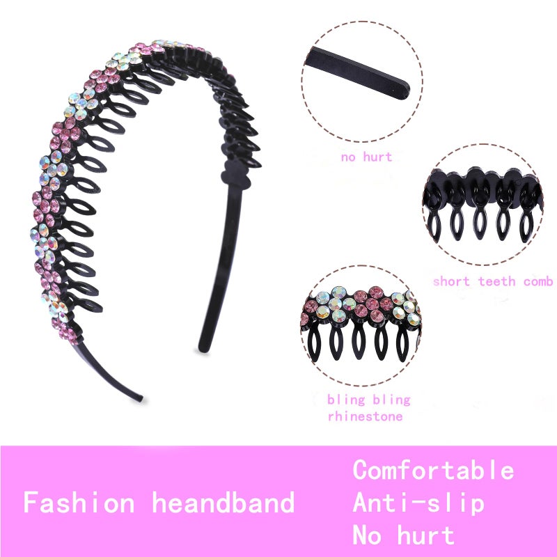 Cutewing Rhinestone Headband with Teeth Comb Flower Glitter Headband for Women Girls Sparkly Crystal Plastic Hairband Non Slip Hair Hoop Hair Accessories for Ladies Girls with 4PCS - Image 2