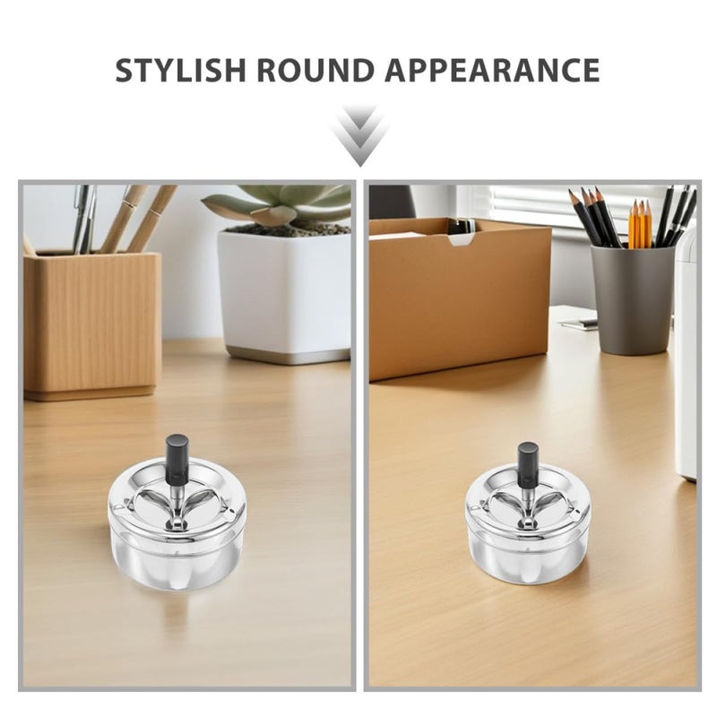 Round Push Down Ashtray with Spinning Metal Lid Silver Vintage for Indoor Outdoor Use - Image 4