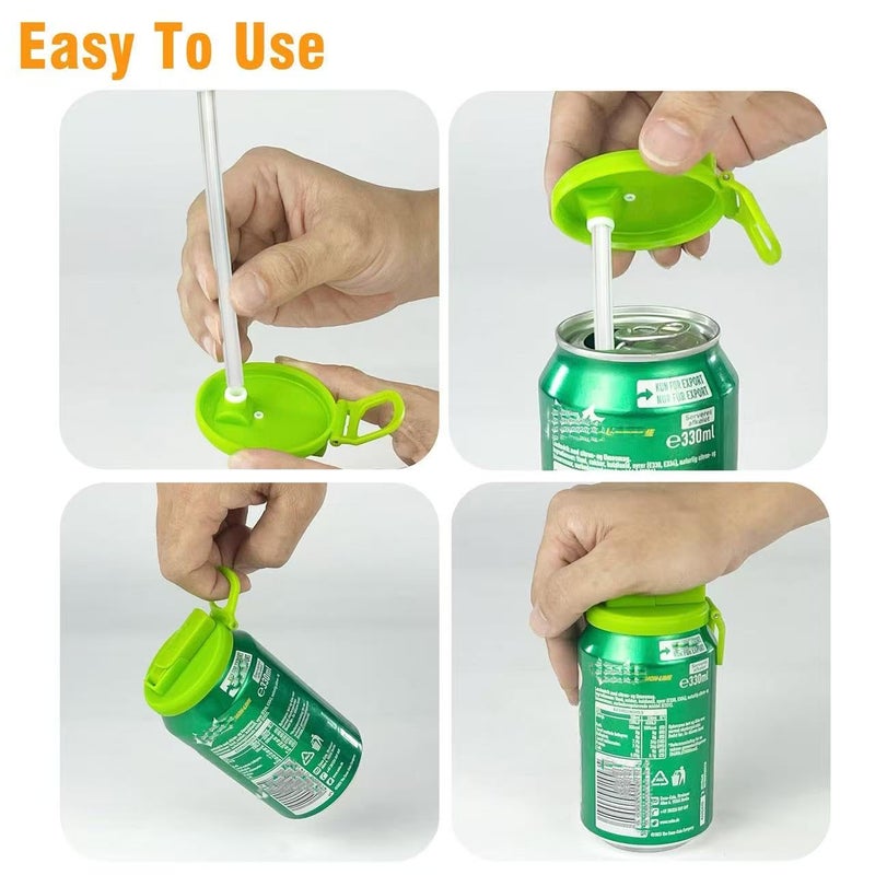 DIPESI 2 Color Soda Can Lids with Straw- Set of 2, Reusable pop can lids for Canned,BPA-Free Can Covers for Soda, Leak-Proof Design(Purple & Green) - Image 3