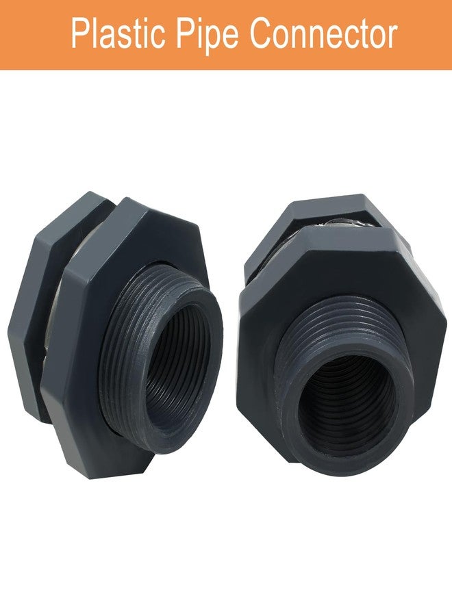 Suiwotin 2pcs NPT1 PVC Bulkhead Fitting, 1 Inch Plastic Water Tank Connector Threaded Thru-Bulk Pipe Fittings for Rain Barrels, Aquariums, Bucket Hose Adapter, Ponds, Pools - Image 4
