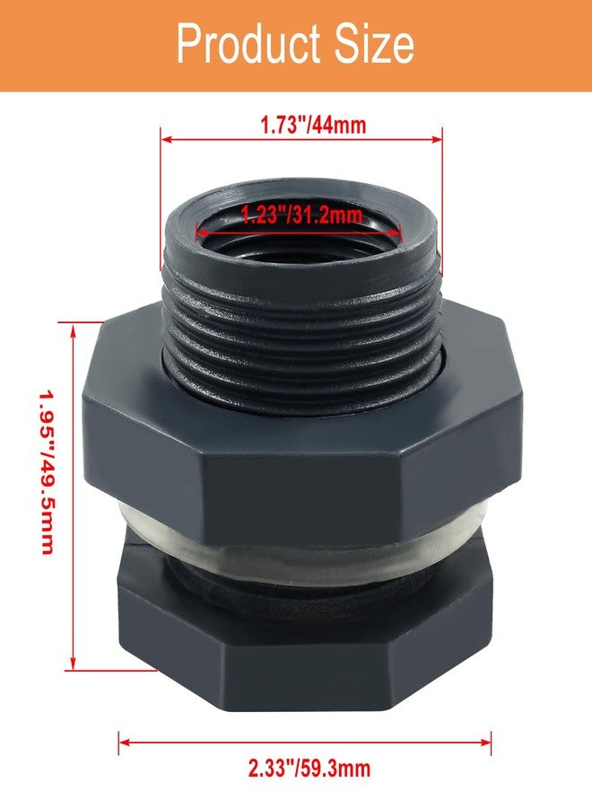 Suiwotin 2pcs NPT1 PVC Bulkhead Fitting, 1 Inch Plastic Water Tank Connector Threaded Thru-Bulk Pipe Fittings for Rain Barrels, Aquariums, Bucket Hose Adapter, Ponds, Pools - Image 2