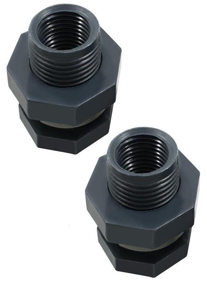 Suiwotin 2pcs NPT1 PVC Bulkhead Fitting, 1 Inch Plastic Water Tank Connector Threaded Thru-Bulk Pipe Fittings for Rain Barrels, Aquariums, Bucket Hose Adapter, Ponds, Pools - Image 1