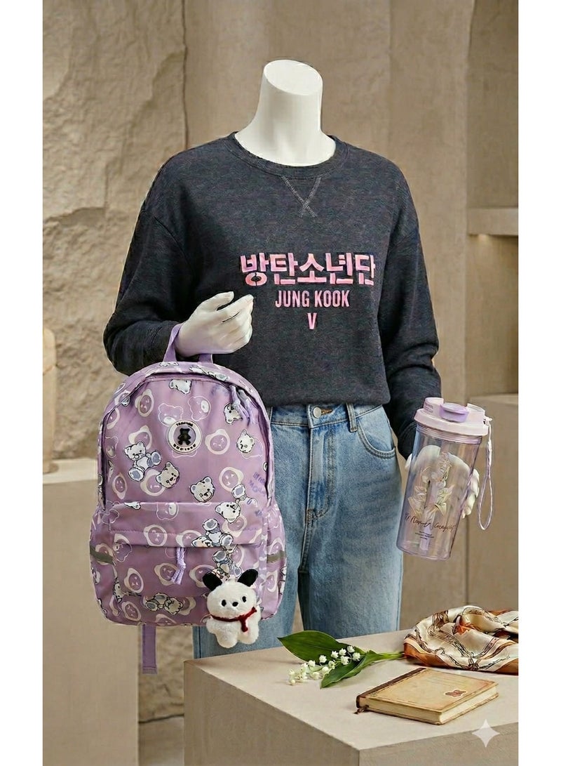 QUINTUS Jung Kook BTS Bundle - Grey Sweatshirt + Purple Backpack + Transparent Cup - Image 5