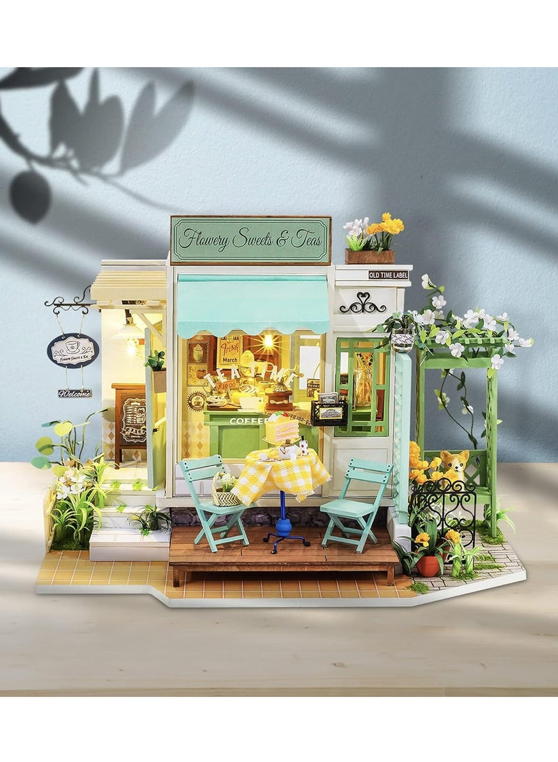 Robotime Rolife Flowery Sweets Teas DIY Miniature Dollhouse DG146 3D wooden Puzzle for Adults Tiny House Making Kit with Furniture with LED Home Decor Gifts for Teens - Image 5