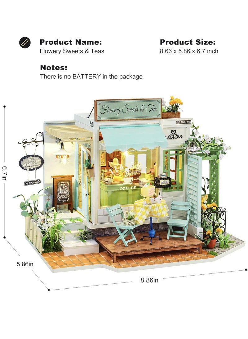 Robotime Rolife Flowery Sweets Teas DIY Miniature Dollhouse DG146 3D wooden Puzzle for Adults Tiny House Making Kit with Furniture with LED Home Decor Gifts for Teens - Image 4