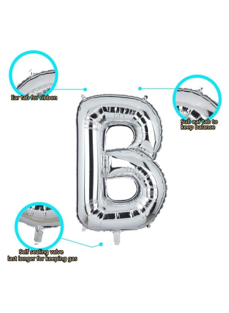 جولد إيدج بالونات هيليوم فضية عملاقة مقاس 32 بوصة على شكل حرف B من رقائق معدنية، بالون مايلر كبير واحد، زينة حفلات أعياد الميلاد، مستلزمات حفلات استقبال المولود الجديد (فضي B) - Image 2