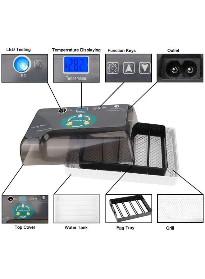 Hihonor Egg Incubator,Digital Poultry Hatcher Auto-Egg-Turning with Fully Automatic and Temperature Control for Hatching Ducks Goose Quail Chicken,Grey/Clear - Image 2