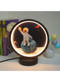 General Nordic Creative Ring Led Lamp Stepless Dimming Night Light Energy-saving Eye Protection Dormitory Fill Light Diy Handmade-Specification:20cm-black Circle-astronaut Reaching For The Stars-【usb Interf  - Image 1