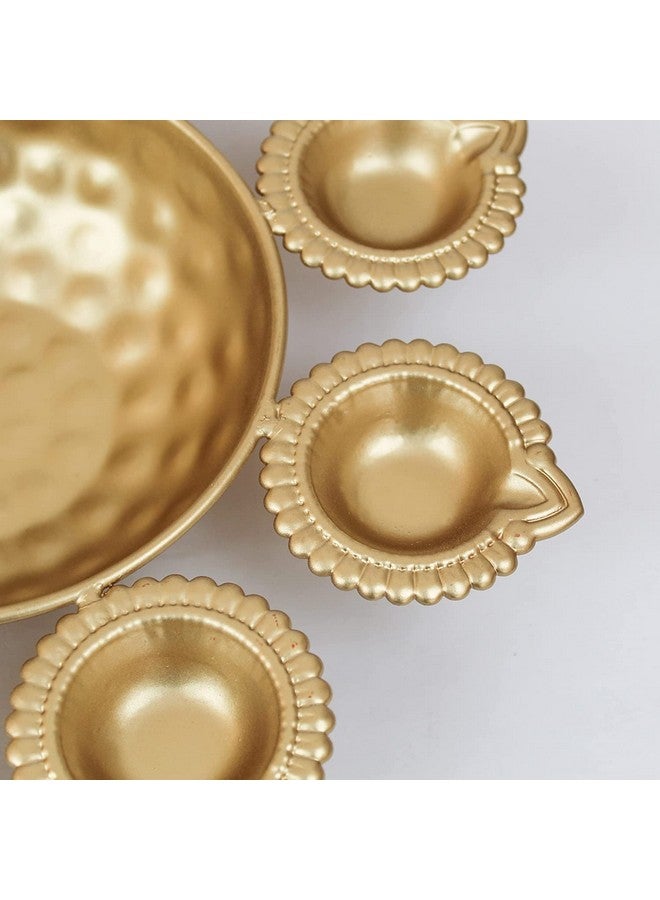 Naivete Golden Decorative Metal Diya Urli Bowl (12 inches) - Image 4