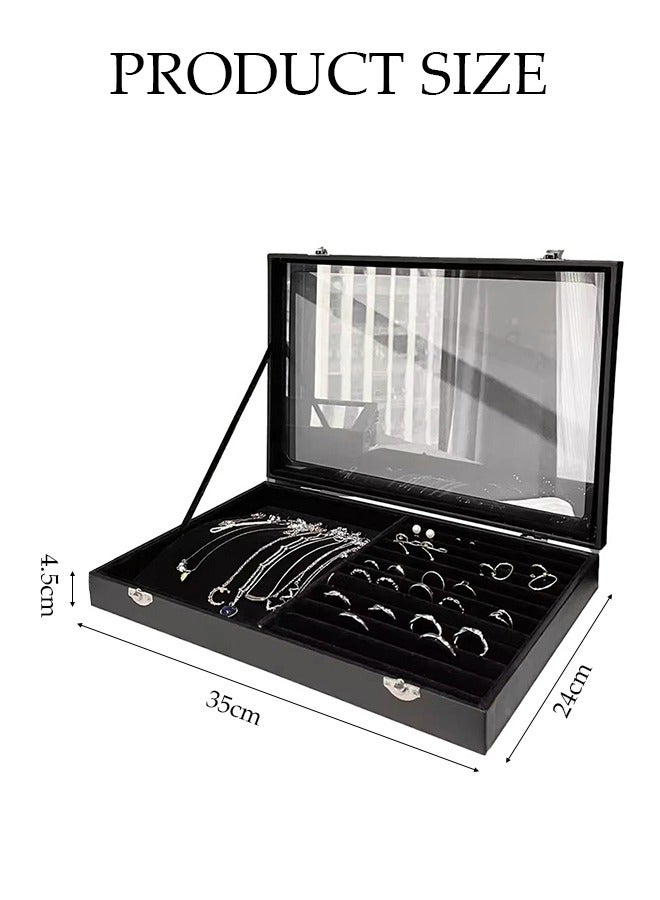 DUNISO Velvet jewelry boxes for women girls，Transparent cover necklace ring storage box，Earrings jewelry box with lock used for storing necklaces and rings - Image 2