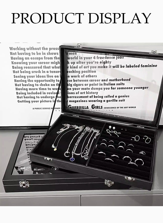 DUNISO Velvet jewelry boxes for women girls，Transparent cover necklace ring storage box，Earrings jewelry box with lock used for storing necklaces and rings - Image 4