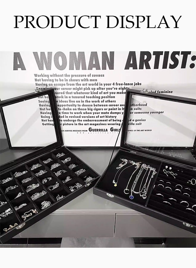 DUNISO Velvet jewelry boxes for women girls，Transparent cover necklace ring storage box，Earrings jewelry box with lock used for storing necklaces and rings - Image 3