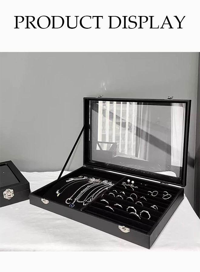 DUNISO Velvet jewelry boxes for women girls，Transparent cover necklace ring storage box，Earrings jewelry box with lock used for storing necklaces and rings - Image 5