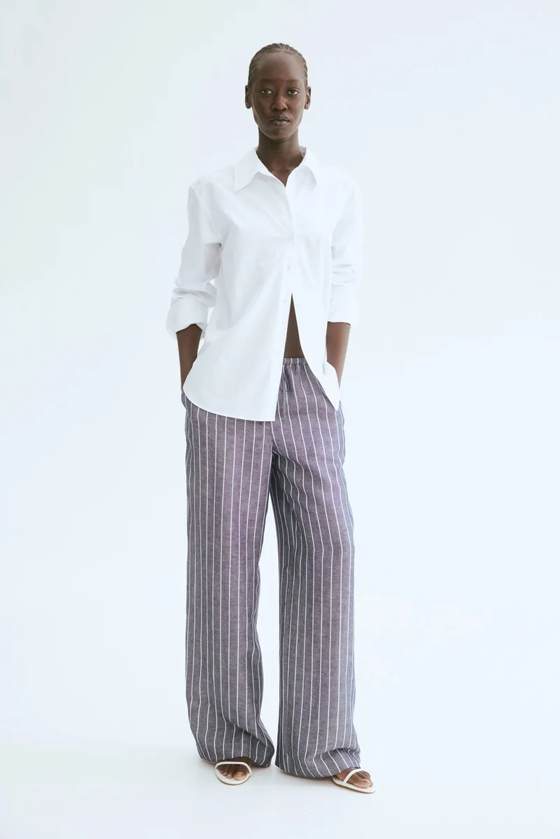 H&M Straight linen-blend trousers
