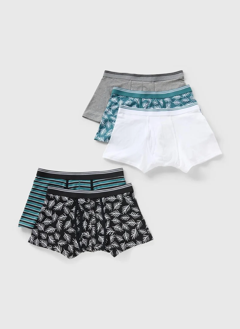 Matalan 5 Pack Teal Leaf Keyhole Boxers
