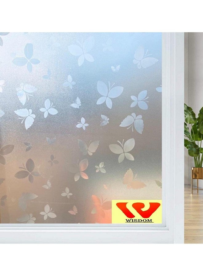 WISDOM Privacy Window Film Frosted Glass Film Glass Film No Glue Anti-UV Window Sticker Non Adhesive for Privacy Office Meeting Room Bathroom Living Room (Butter Fly Frosted, 24 x 72) - Image 1